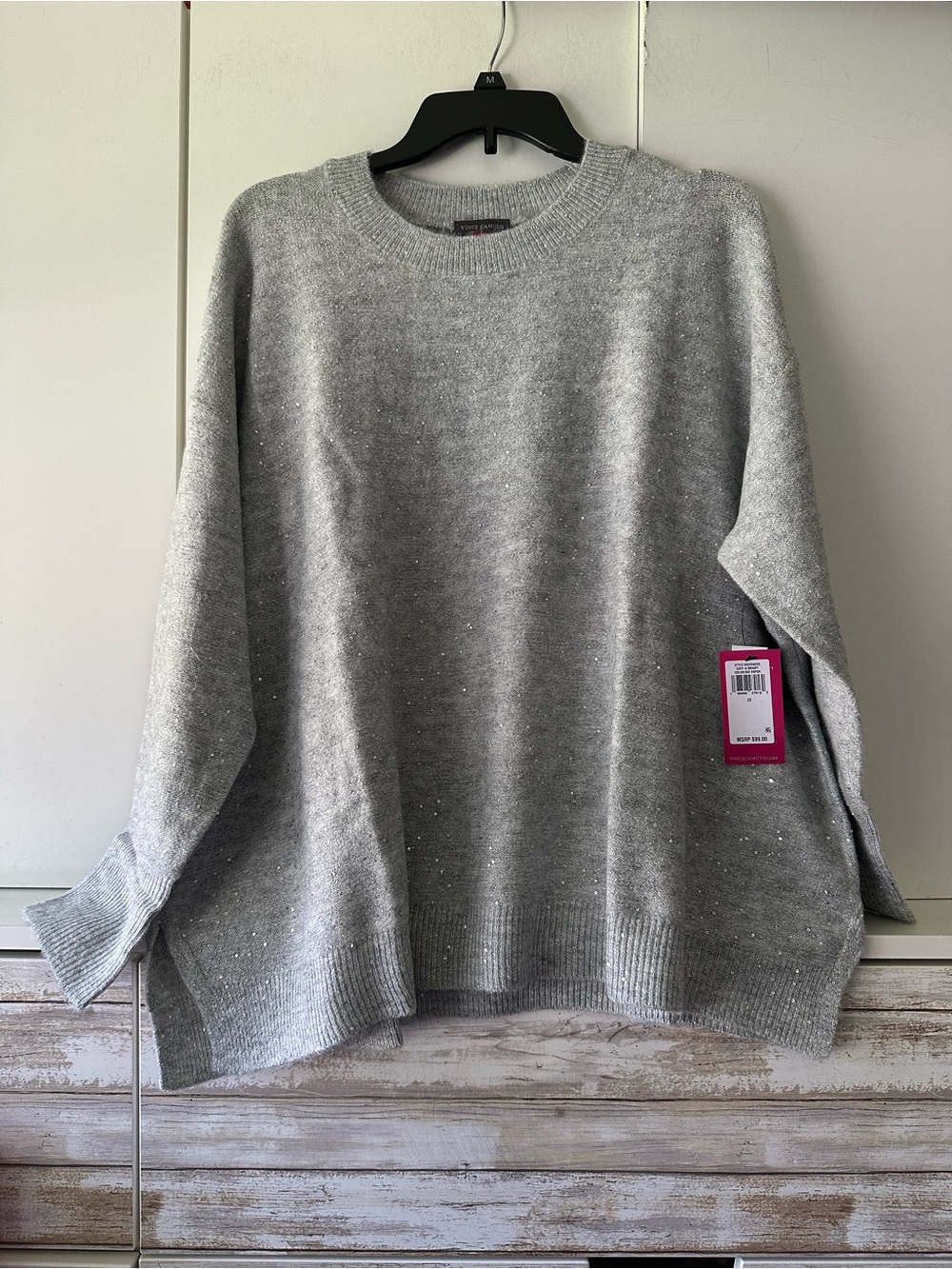 🩶 Vince Camuto Cozy & Bright Gray Sequin Knit Sweater 2X NWT Sparkle $99